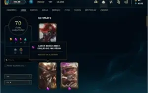 Conta ouro 4 com 70 skins (Duas Prestigios) e 82 champs