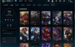 Conta ouro 4 com 70 skins (Duas Prestigios) e 82 champs