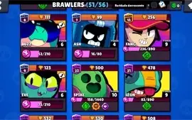 brawl star / 22.000 troféus / 135 nível xp / 51 brawlers