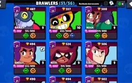 brawl star / 22.000 troféus / 135 nível xp / 51 brawlers