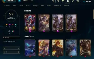 Conta com 4 skin Miticas e bordas de SKIN