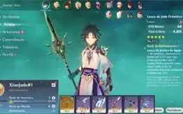 Contas Genshin Impact AR 5 e 7 com Xiao e Lança de Jade