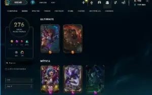lol account 276 skins, emerald, all charecters 13 years