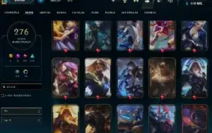 lol account 276 skins, emerald, all charecters 13 years