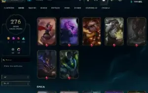 lol account 276 skins, emerald, all charecters 13 years