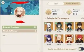 Conta Genshin Impact AR 56. 11 Personagens 5* e 4 Armas 5*