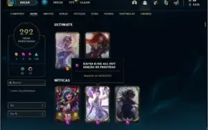 Conta ouro 4 com TODOS os champs e 292 skins (2 prestigios)