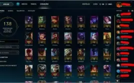 Conta no LoL Platina 3 Borda Diamante muitas skins