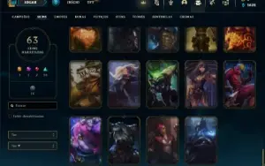 Conta Unrnaked com 100 Champs e 63 Skins + 3 Vitoriosas