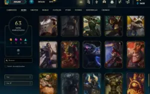 Conta Unrnaked com 100 Champs e 63 Skins + 3 Vitoriosas