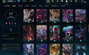 Conta Unrnaked com 100 Champs e 63 Skins + 3 Vitoriosas