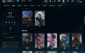 Conta Unrnaked com 100 Champs e 63 Skins + 3 Vitoriosas
