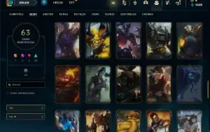 Conta Unrnaked com 100 Champs e 63 Skins + 3 Vitoriosas