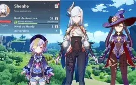 AR 32 América com Shenhe + Mona + Qiqi + Garantido