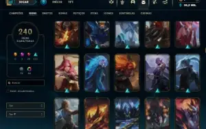 Platina 1 com TODOS os champs e 240 Skins ( MID / JG / ADC )