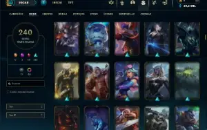 Platina 1 com TODOS os champs e 240 Skins ( MID / JG / ADC )