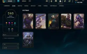 Platina 1 com TODOS os champs e 240 Skins ( MID / JG / ADC )