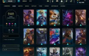 Platina 1 com TODOS os champs e 240 Skins ( MID / JG / ADC )