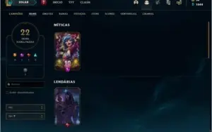 CONTA LOL PLATINA IV MMR ALTO COM 53 CHAMPIONS E 22 SKINS