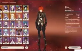 Conta AR55 Diluc, Shogun, Venti, Mona, Qiqi e Keqing