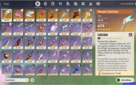 Conta AR 58 com 14 personagens 5* e 8 armas 5*