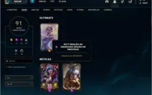 Conta ouro 3 de 85 champs e 91 skins com Sett Prestigio