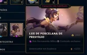 Conta diamante 1 63% winrate, Prestígio da lux