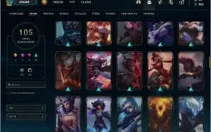 Conta platina 4 com 105 skins, 135 champs e 60 cromas