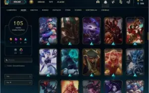Conta platina 4 com 105 skins, 135 champs e 60 cromas