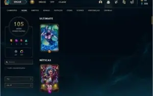 Conta platina 4 com 105 skins, 135 champs e 60 cromas