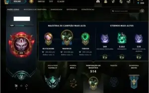 Conta platina 4 com 105 skins, 135 champs e 60 cromas