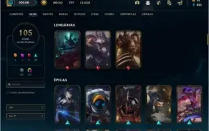 Conta platina 4 com 105 skins, 135 champs e 60 cromas