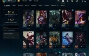 Conta platina 4 com 105 skins, 135 champs e 60 cromas