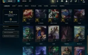 Ouro 1 com 30 Champs e 4 Skins