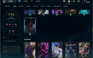 Conta unranked com 136 skins e 150 champs (faltam 5)