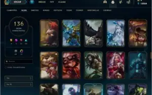 Conta unranked com 136 skins e 150 champs (faltam 5)