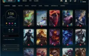 Conta unranked com 136 skins e 150 champs (faltam 5)