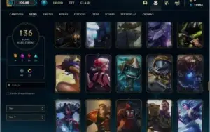 Conta unranked com 136 skins e 150 champs (faltam 5)