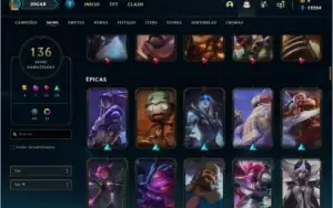 Conta unranked com 136 skins e 150 champs (faltam 5)