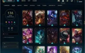 Conta unranked com 136 skins e 150 champs (faltam 5)