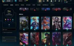 Unranked com 40 Champs e 26 Skins + 2 Fragmentos