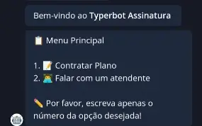 Fluxo Typebot venda de assinatura