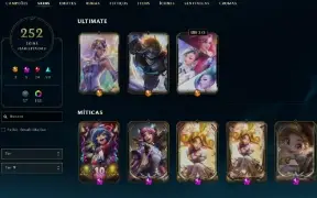 Conta Desde 2015 com 250 skins, 3 Ultimates e 7 vitoriosas