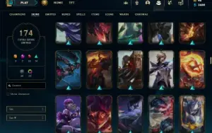 Ouro 1 com TODOS os champs e 174 Skins (Nivel 490)