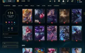 Ouro 1 com TODOS os champs e 174 Skins (Nivel 490)
