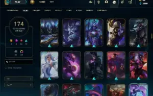 Ouro 1 com TODOS os champs e 174 Skins (Nivel 490)