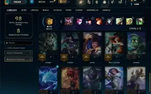 Mestre com 35 Champs e 15 Skins + 3 Fragmentos