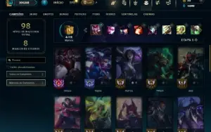 Mestre com 35 Champs e 15 Skins + 3 Fragmentos
