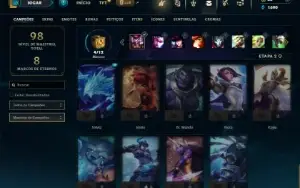 Mestre com 35 Champs e 15 Skins + 3 Fragmentos