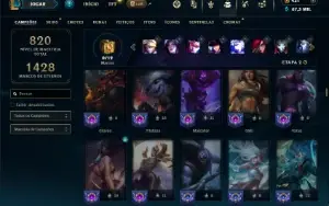 Unranked com TODOS os champs e 320 Skins (40 Maestrias 7)